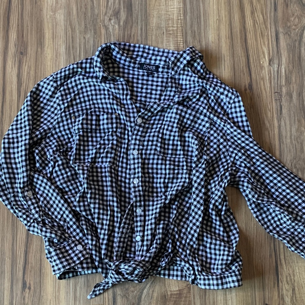 Jones New York Black and White Plaid Button Down Shirt